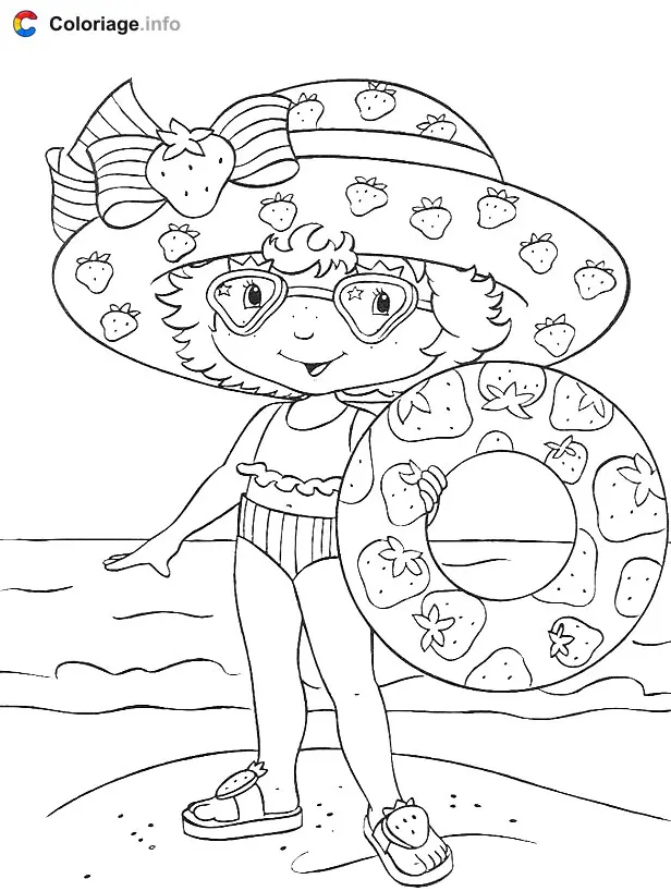 Coloriage Carlotte aux fraises a la plage - Été à imprimer