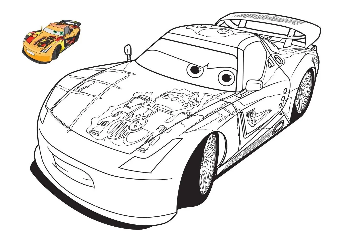 Coloriage Cars 2 Miguel Camilo Voiture Course - Voiture de course à imprimer