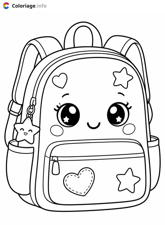 Coloriage Cartable Adorable sac à dos kawaii - Cartable à imprimer