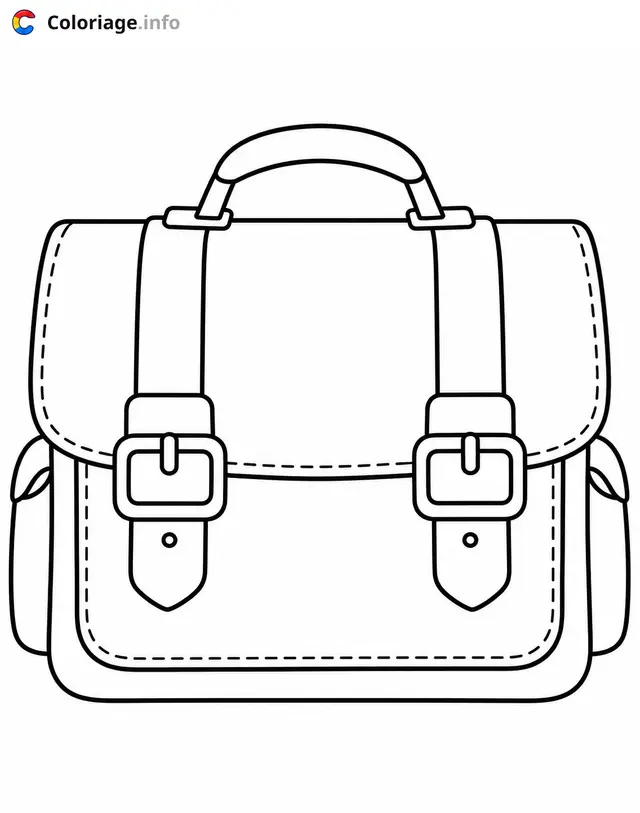 Coloriage Cartable d'école avec poches - Cartable à imprimer