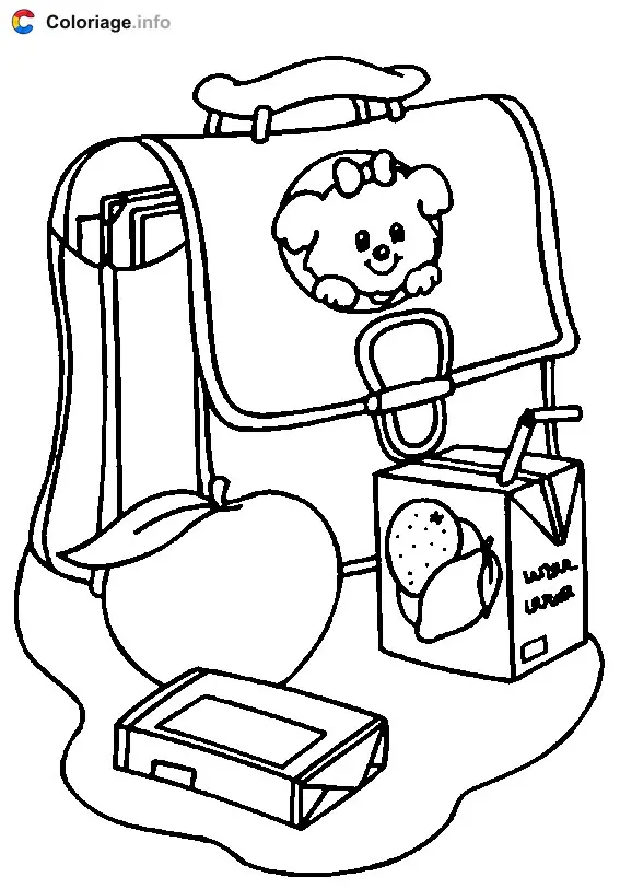 Coloriage Cartable d ecolier avec son gouter - Rentrée scolaire à imprimer