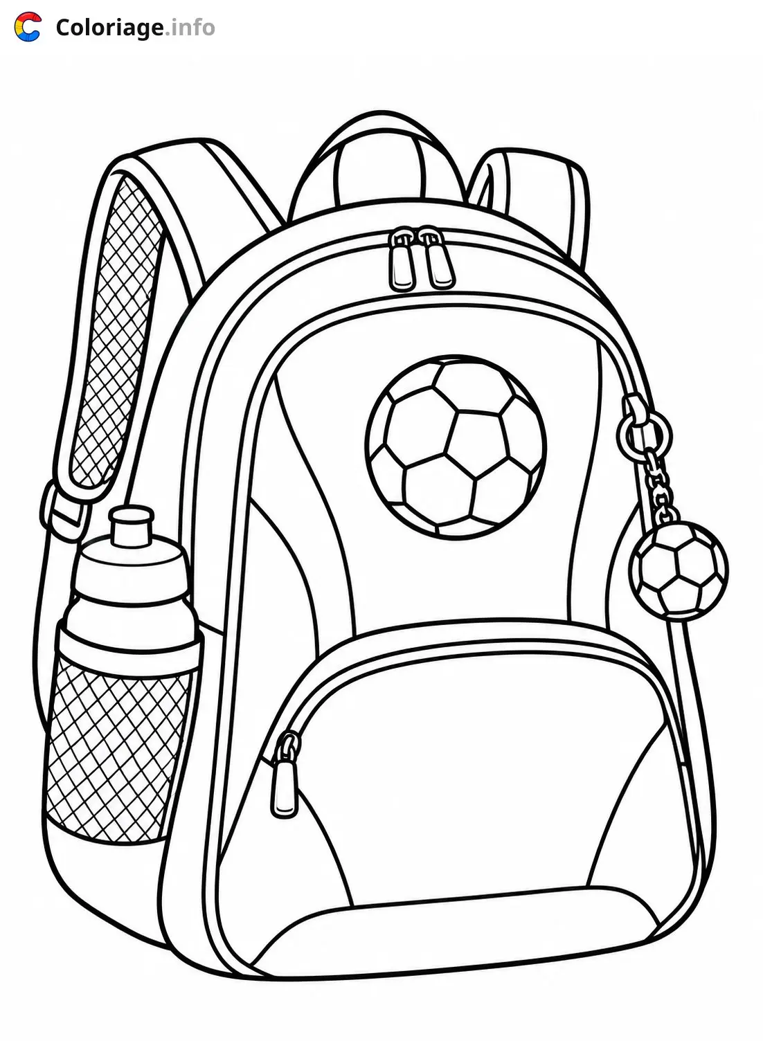 Dibujo de Mochila deportiva con balón de fútbol para colorear