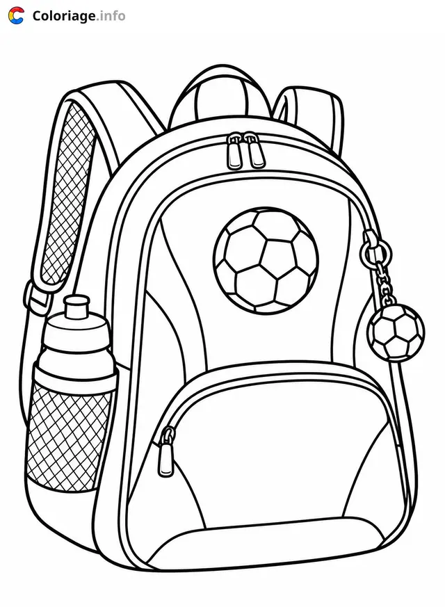 Coloriage Cartable de sport avec ballon de foot - Cartable à imprimer