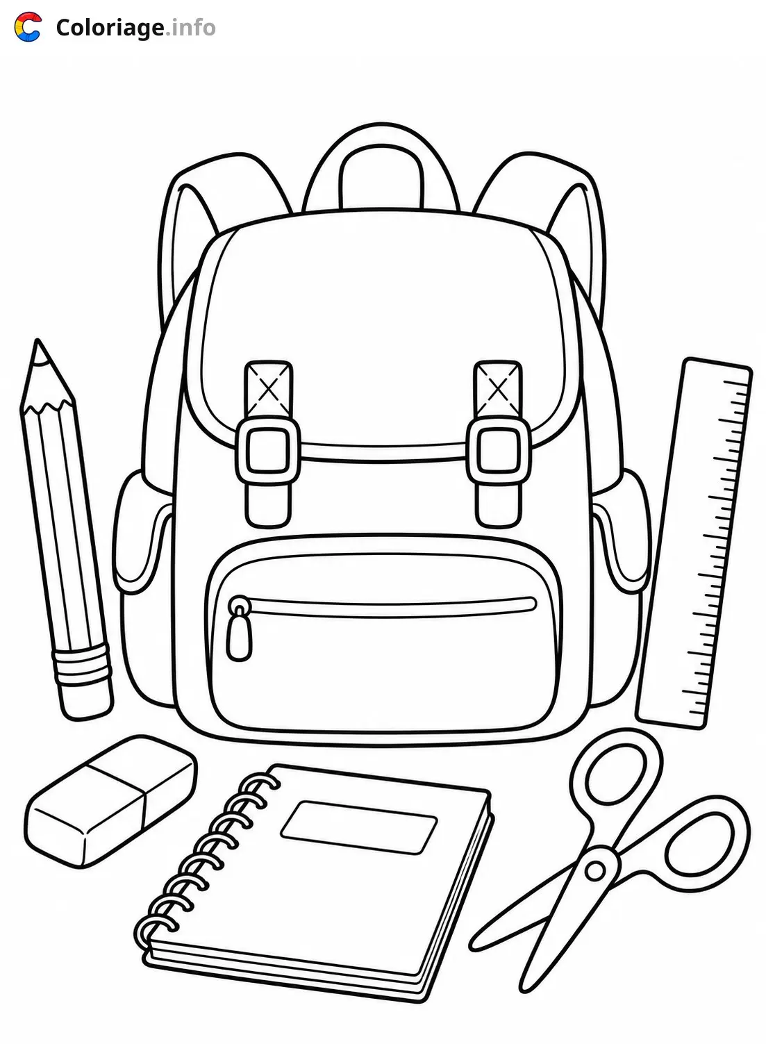 Dibujo de Mochila y útiles escolares para colorear