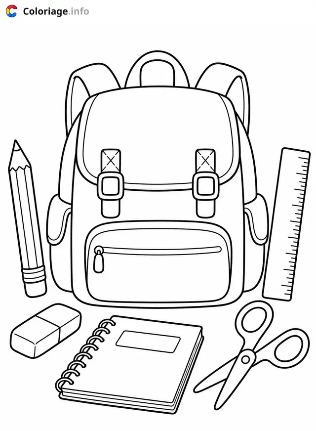 Coloriage Cartable  et fournitures scolaires - Cartable à imprimer