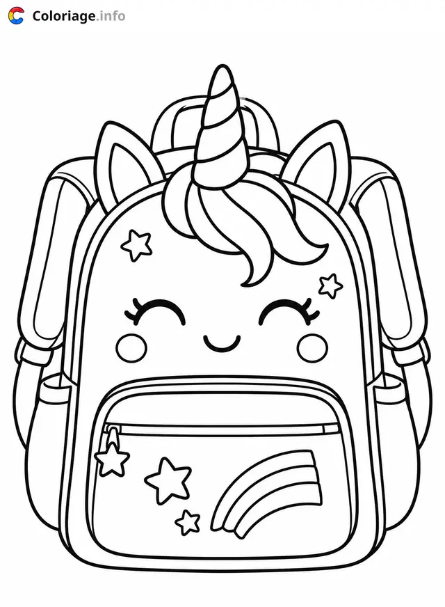 Coloriage Cartable licorne magique - Cartable à imprimer