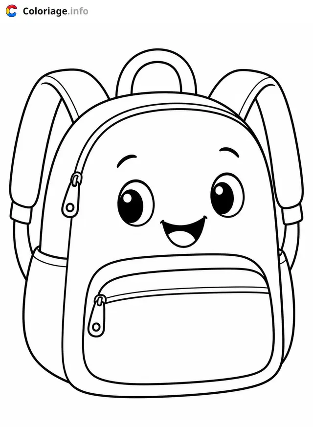 Coloriage Cartable mignon souriante - Cartable à imprimer