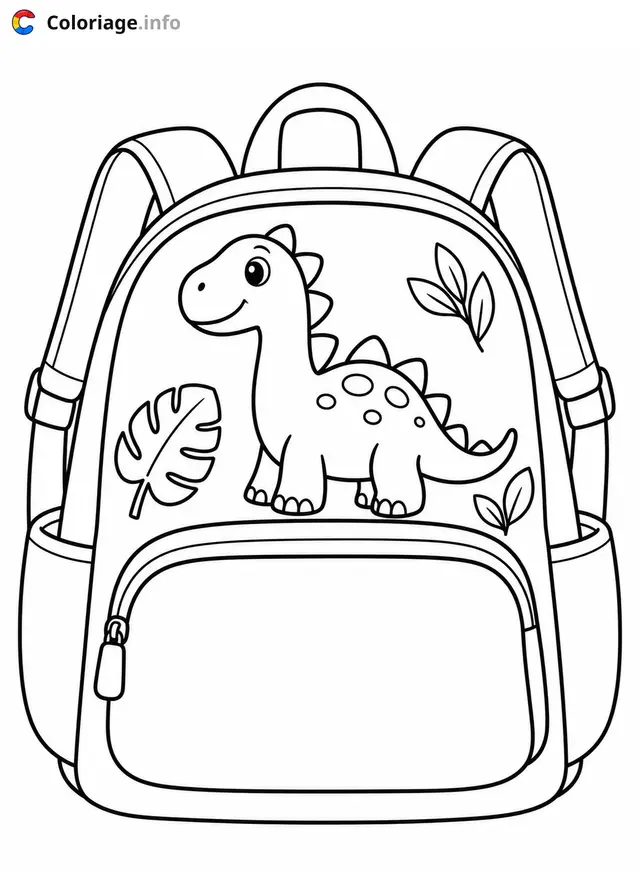 Coloriage Cartable Sac à dos dinosaure pour enfants - Cartable à imprimer