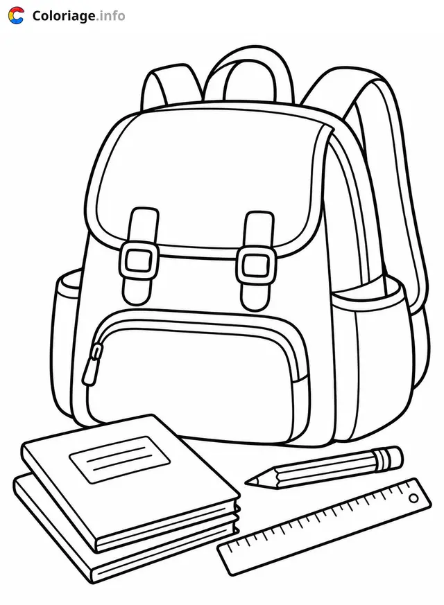 Coloriage Cartable Sac à dos et fournitures scolaires - Cartable à imprimer