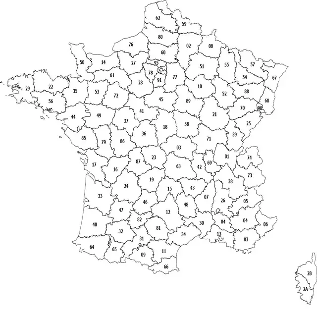 Coloriage Carte Des Departements De France - Drapeau à imprimer