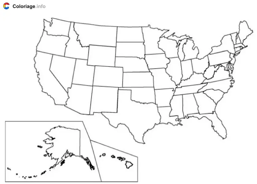 Map of the United States coloring page to print
