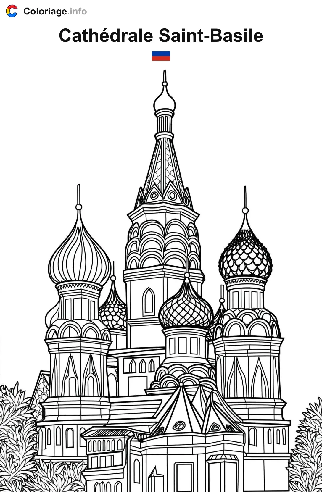 Coloriage Cathédrale Saint-Basile Russie - Monuments à imprimer