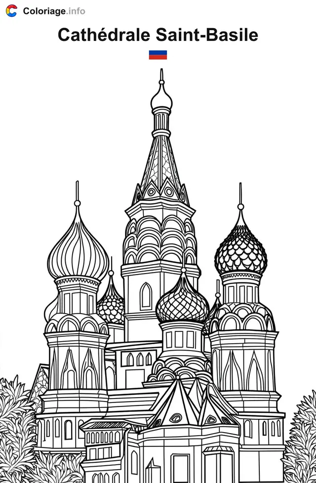 Coloriage Cathédrale Saint-Basile Russie - Monuments à imprimer