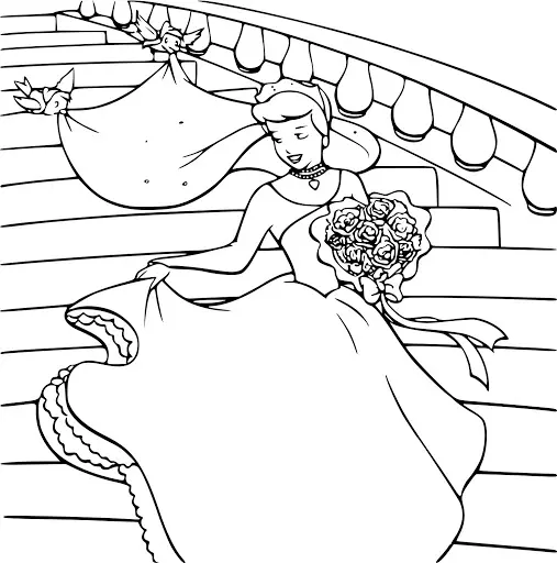 Coloriage Cendrillon Au Bal Descend Les Escaliers - Cendrillon à imprimer