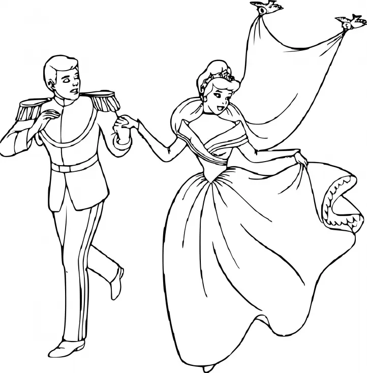 Disegno di Cenerentola e il Principe Azzurro nel loro regno da stampare