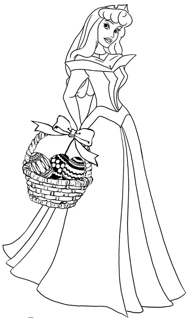 Ausmalbild Cinderella Prinzessin mit Ostereiern – Disney Ostern zum Ausdrucken