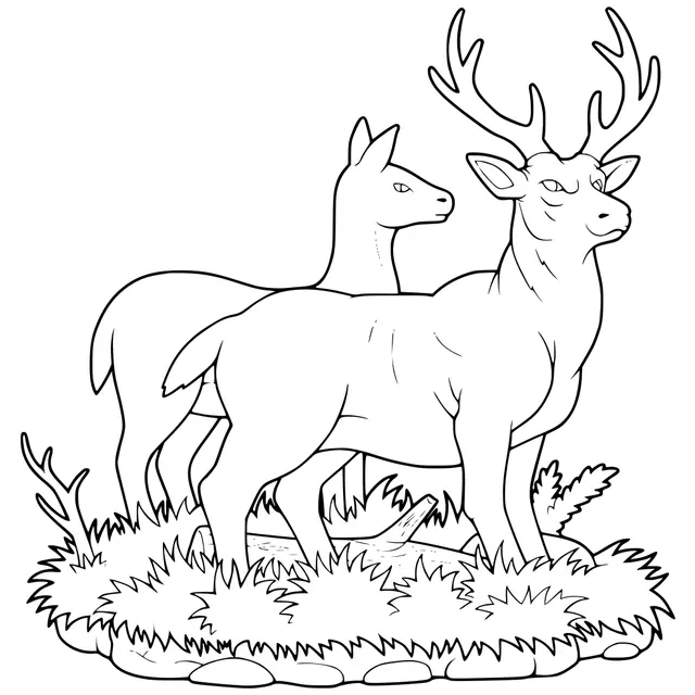 Coloriage Cerf Et Biche En Forêt - Cerf à imprimer