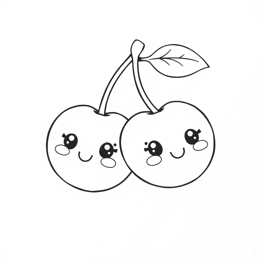 Coloriage Cerise 1 Fruit Kawaii - Kawaii fruits à imprimer