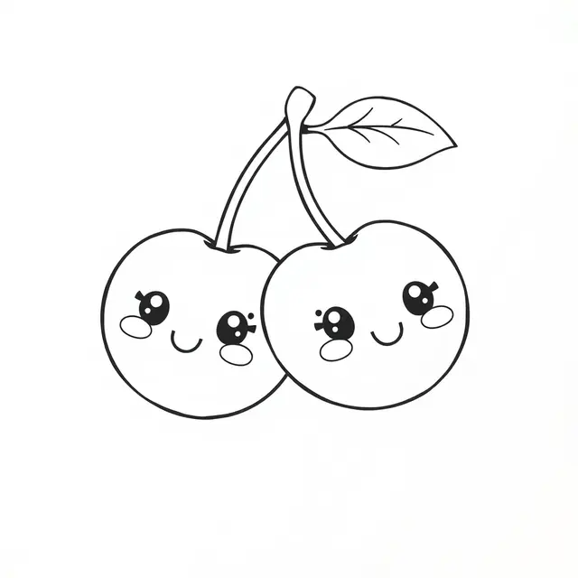 Kawaii Cherry Fruit coloring page to print