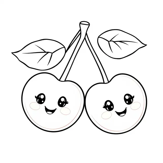 Kawaii Cherry Friends coloring page to print