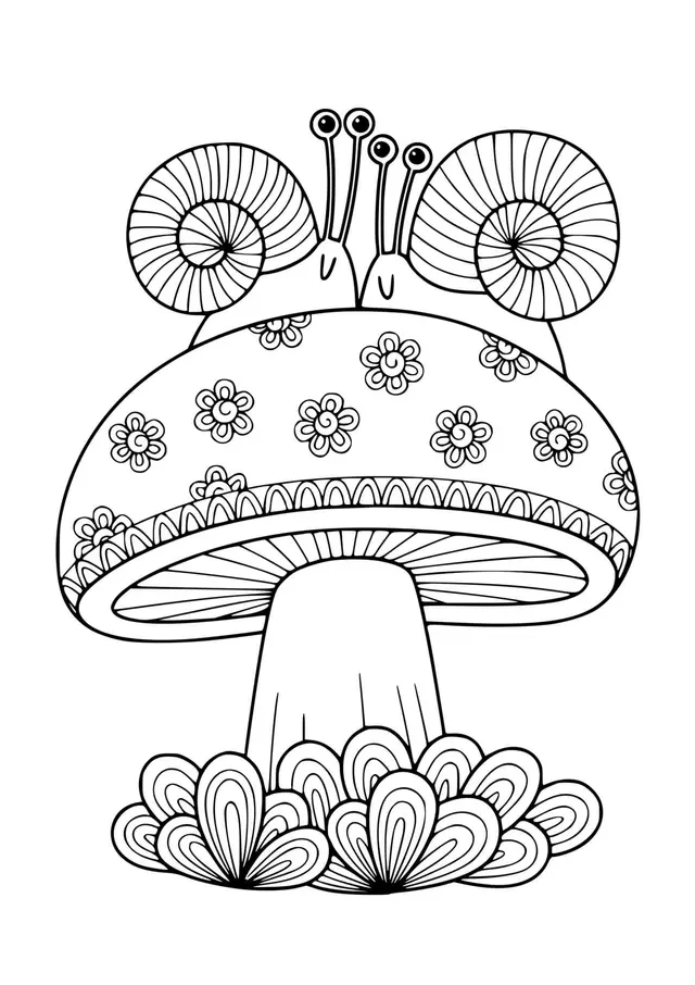 Coloriage Champignon Adulte Avec Deux Escargots - Champignon à imprimer