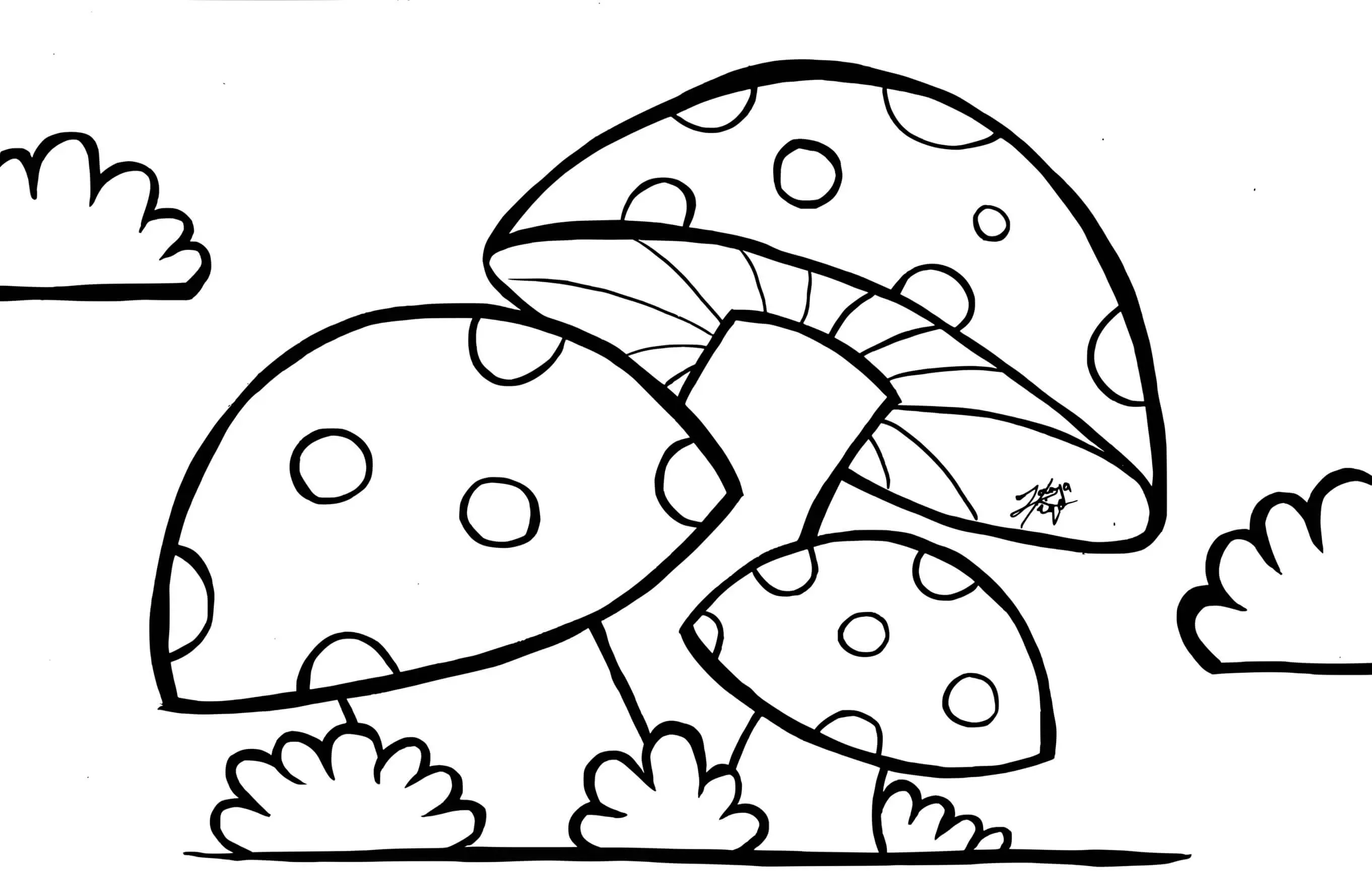 Coloriage Champignons Avec Nuage - Champignon à imprimer