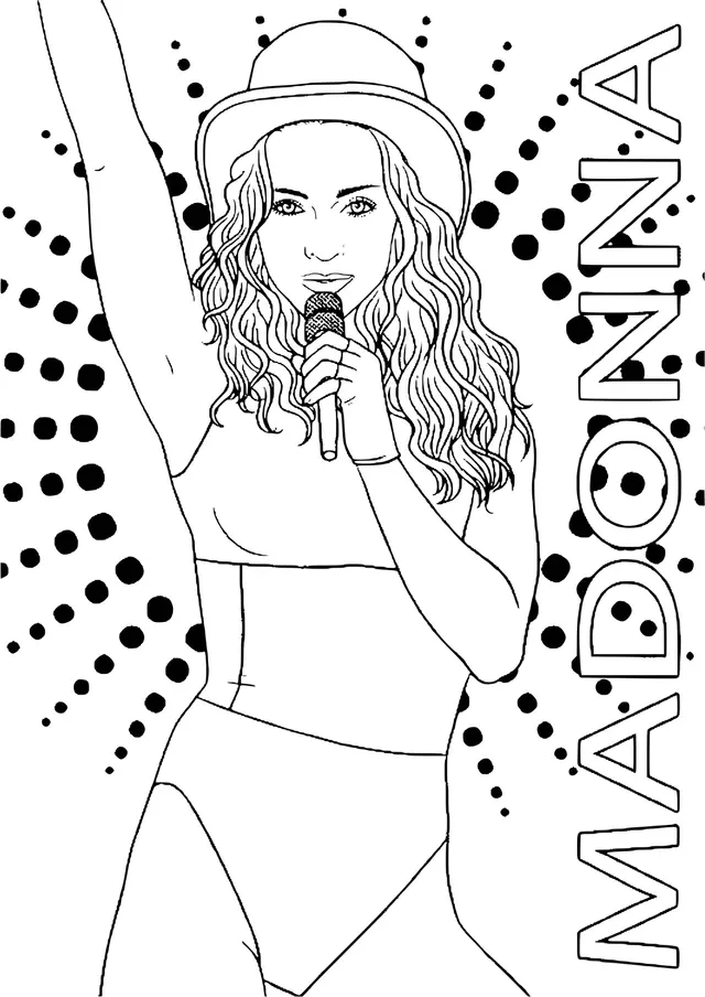 Coloriage Chanteuse Madonna Star Hollywood - Fille ado à imprimer