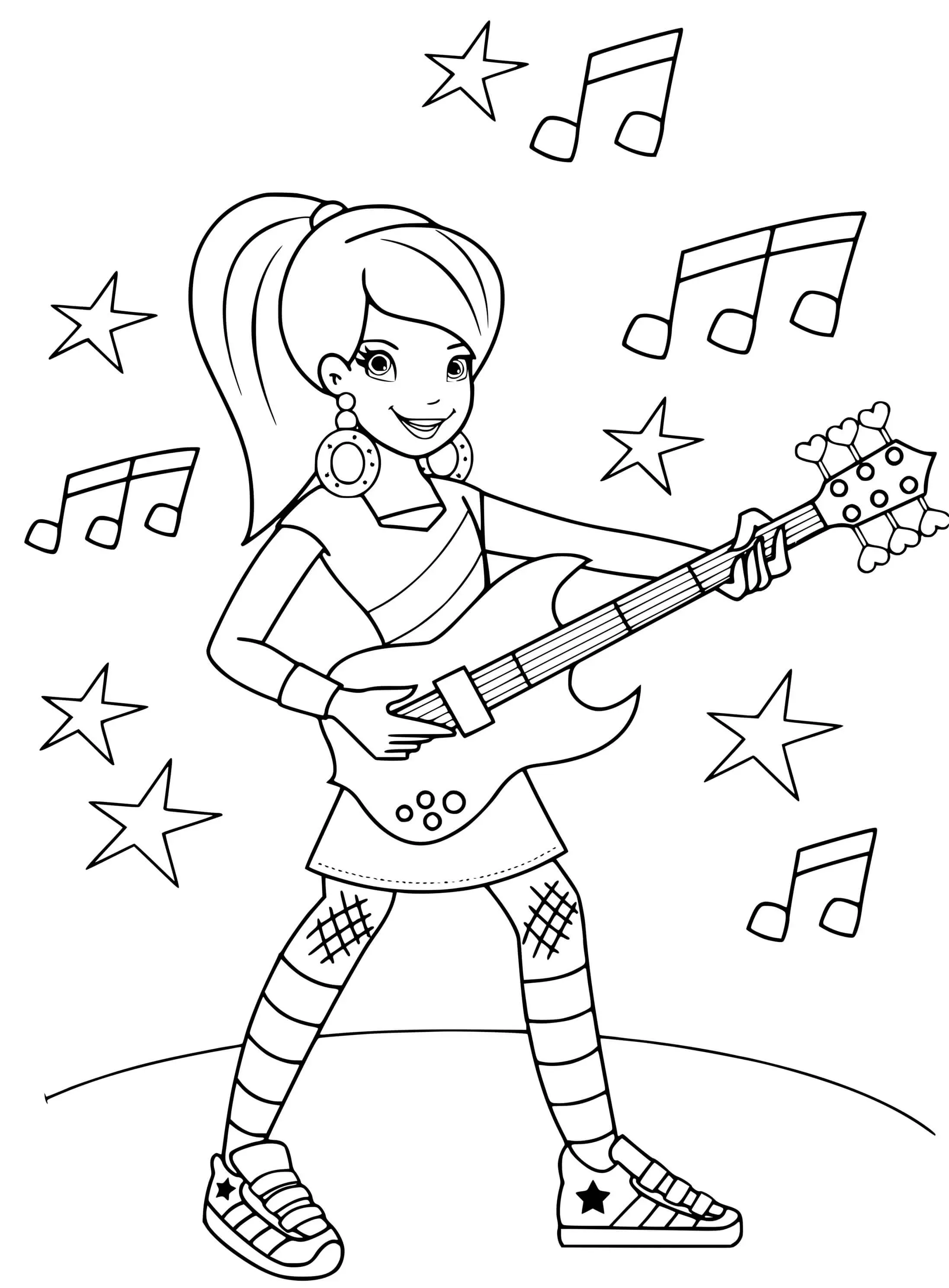 Coloriage Chanteuse Star De La Musique Fille Guitare - Célébrité à imprimer
