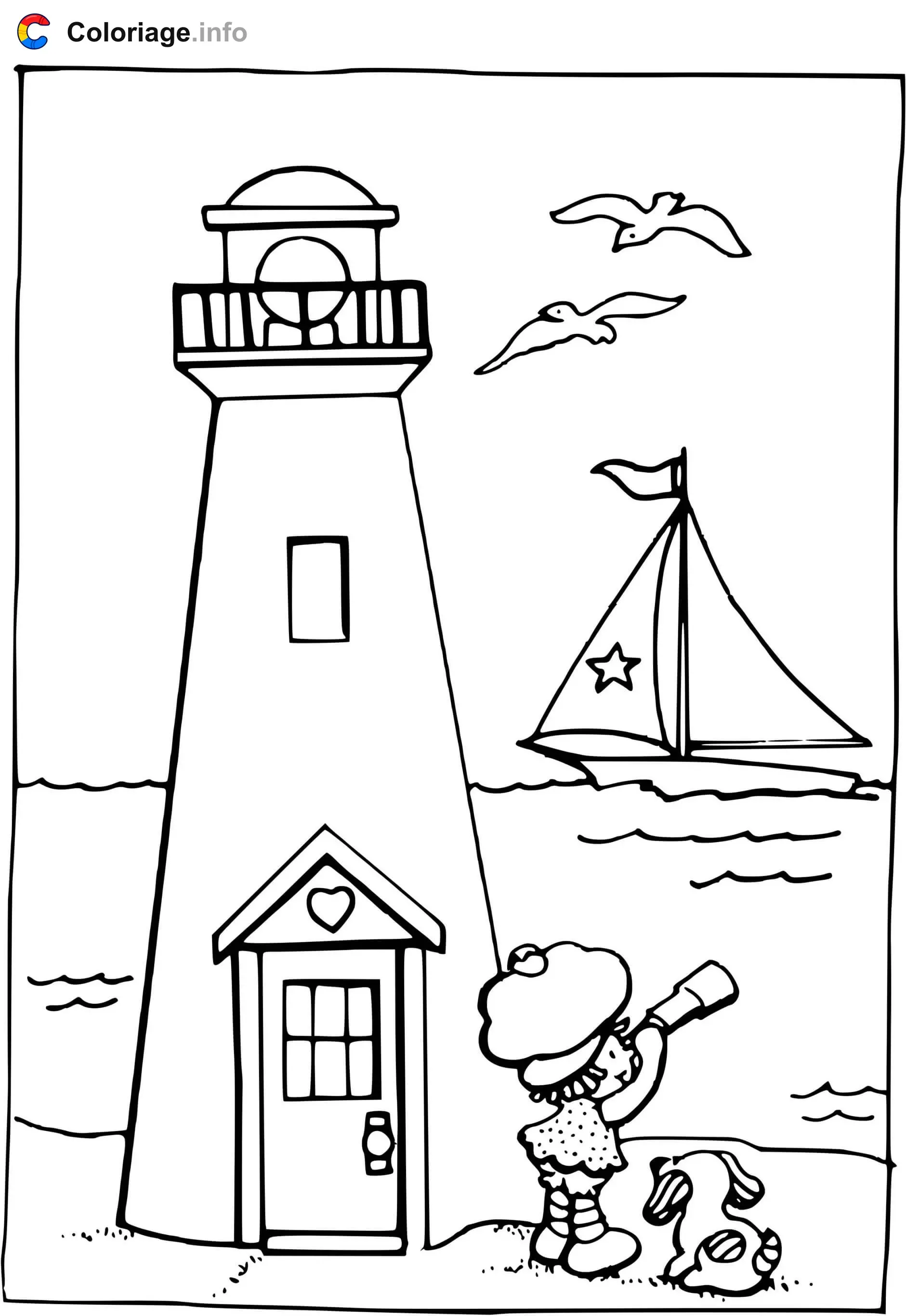 Charlotte aux fraises à côté d'un phare coloring page to print