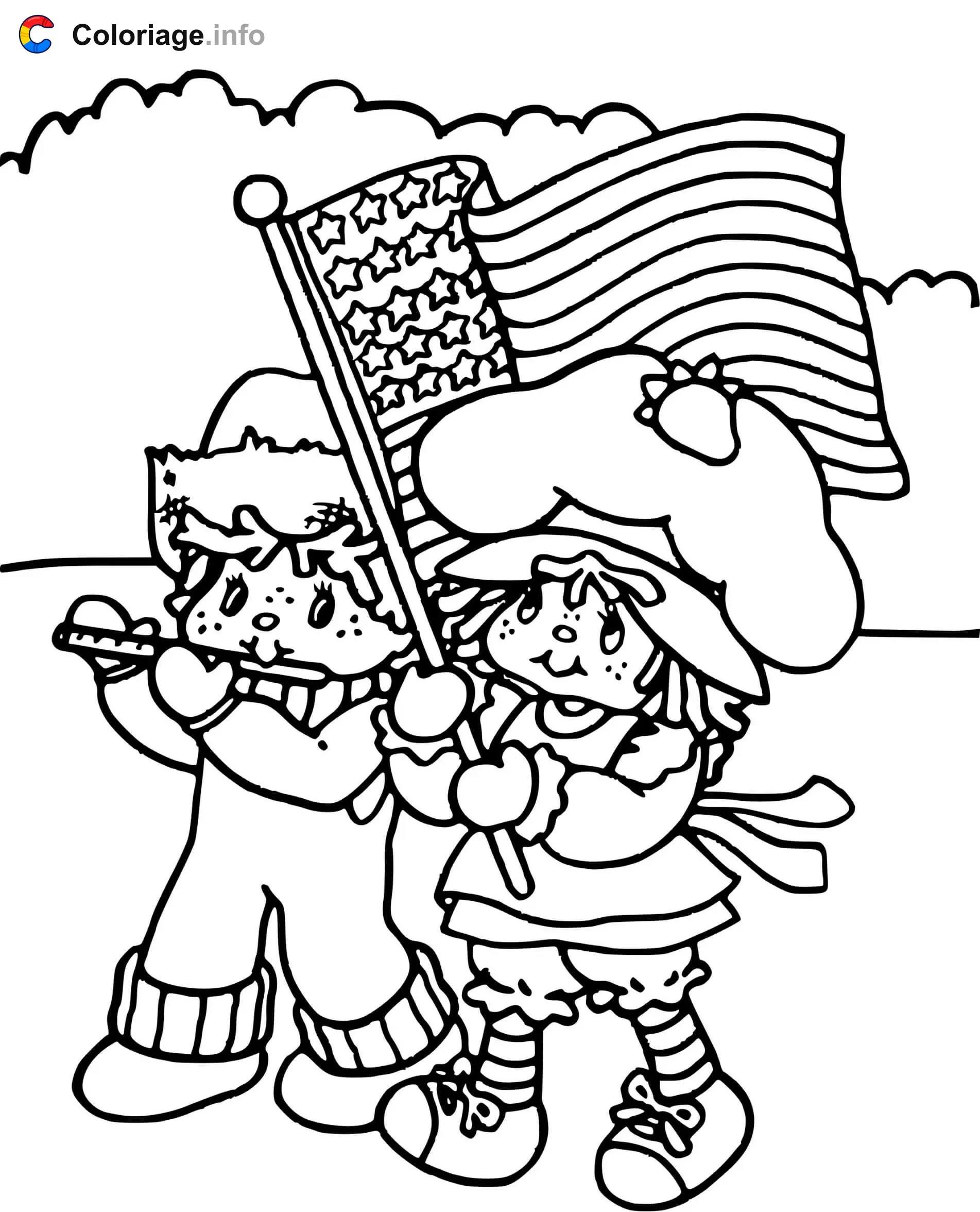 Strawberry Shortcake with American Flag coloring page to print