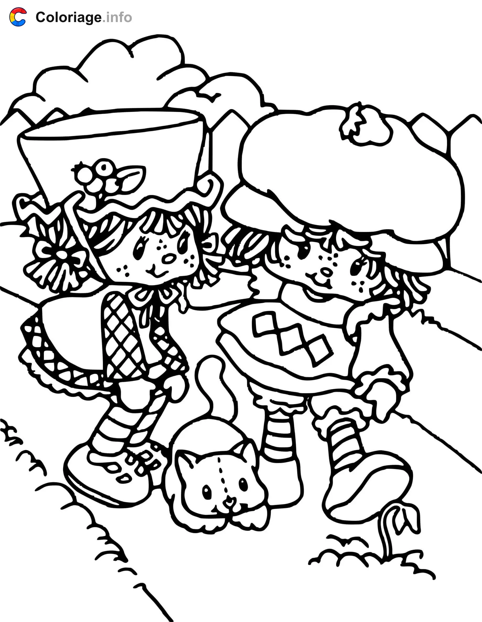 Strawberry Shortcake and a Cat coloring page to print