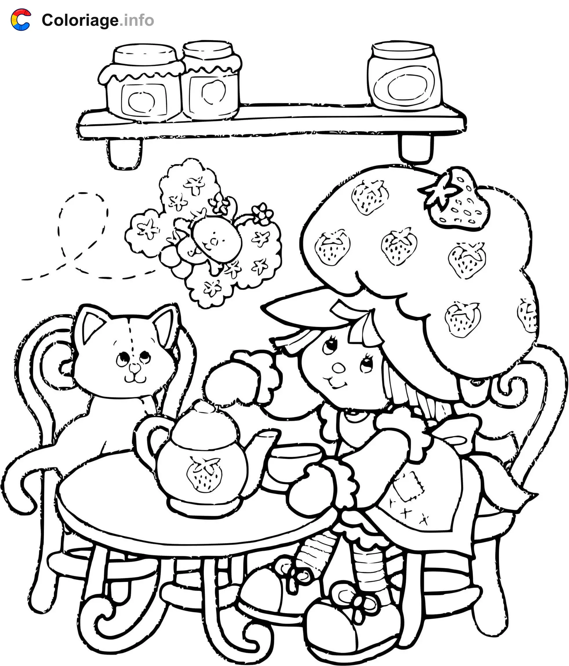 Strawberry Shortcake Playing Tea Party coloring page to print