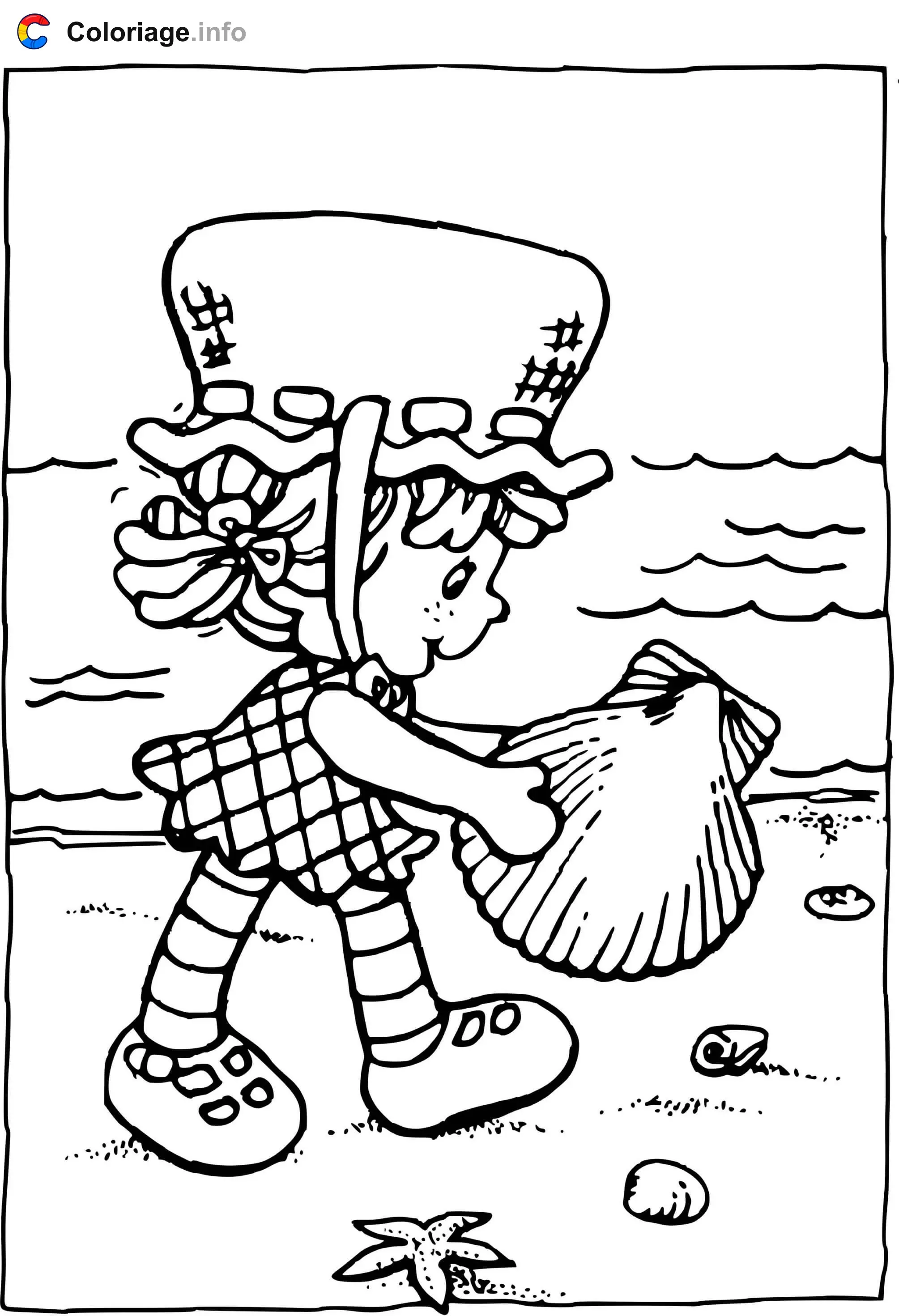 Strawberry Shortcake Collecting Seashells coloring page to print
