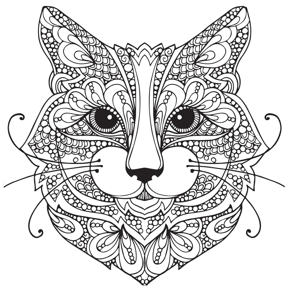 Disegno di Gatto adulto difficile – Viso mandala da stampare