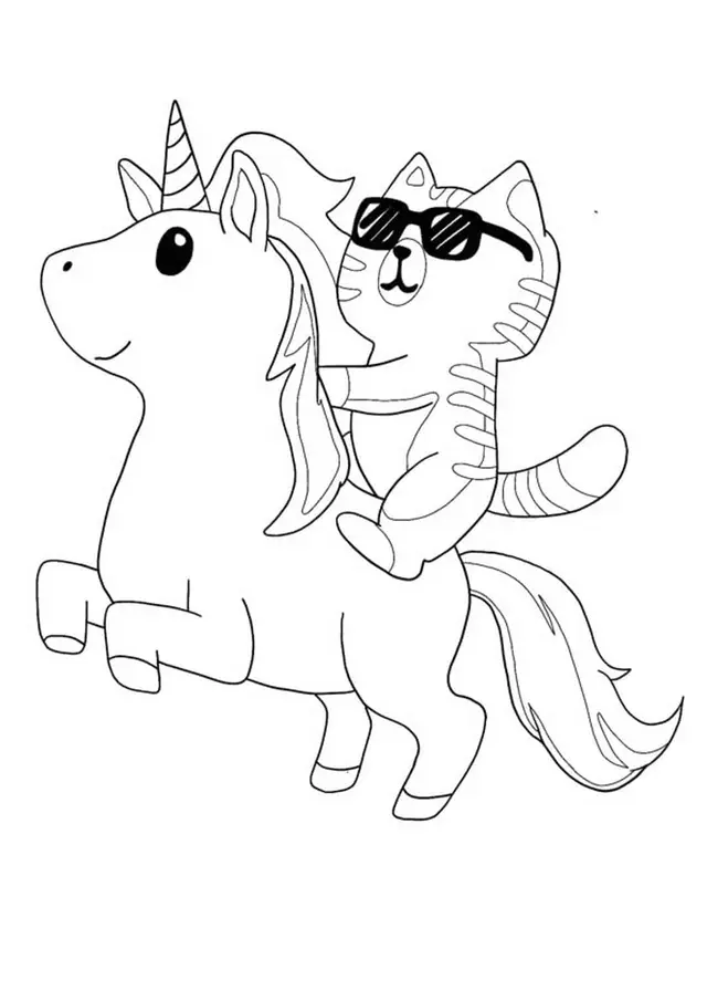 Coloriage Chat Cool Avec Des Lunettes Sur Une Licorne - Licorne à imprimer