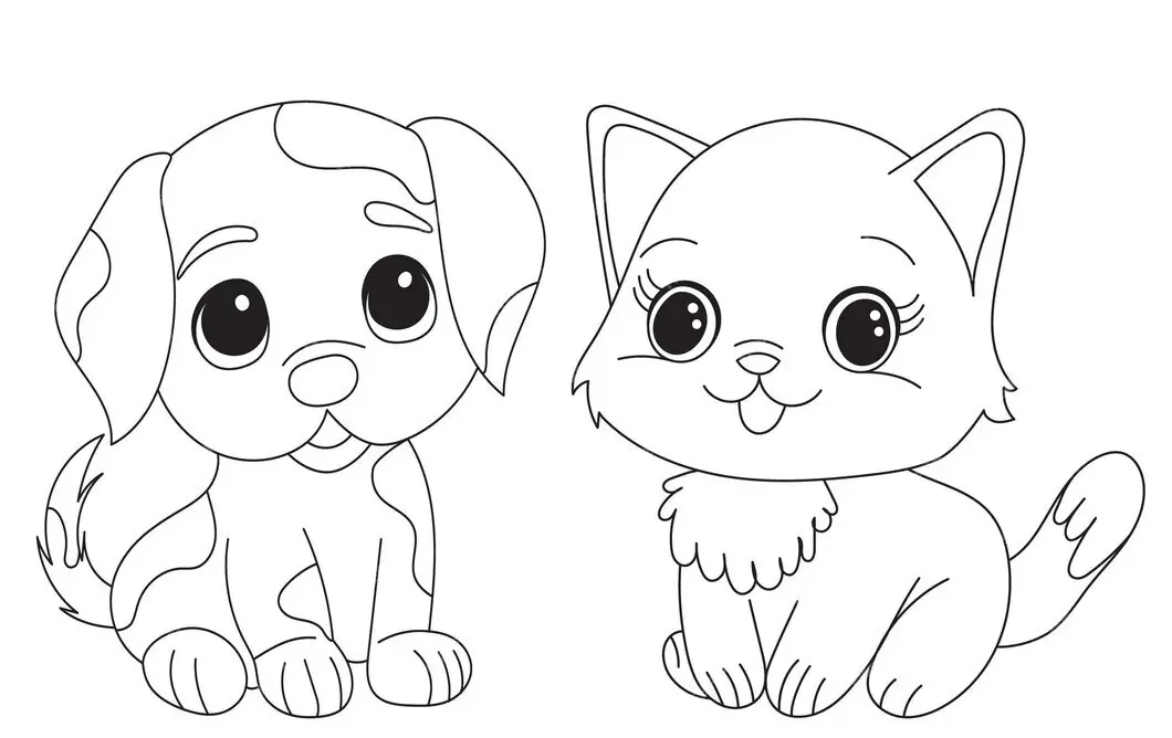 Coloriage Chat Et Chat Mignon Facile Maternelle - Chien et chat à imprimer