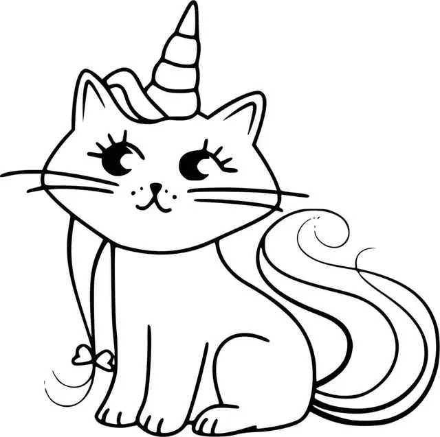 Coloriage Chat Licorne Simple - Chat licorne à imprimer