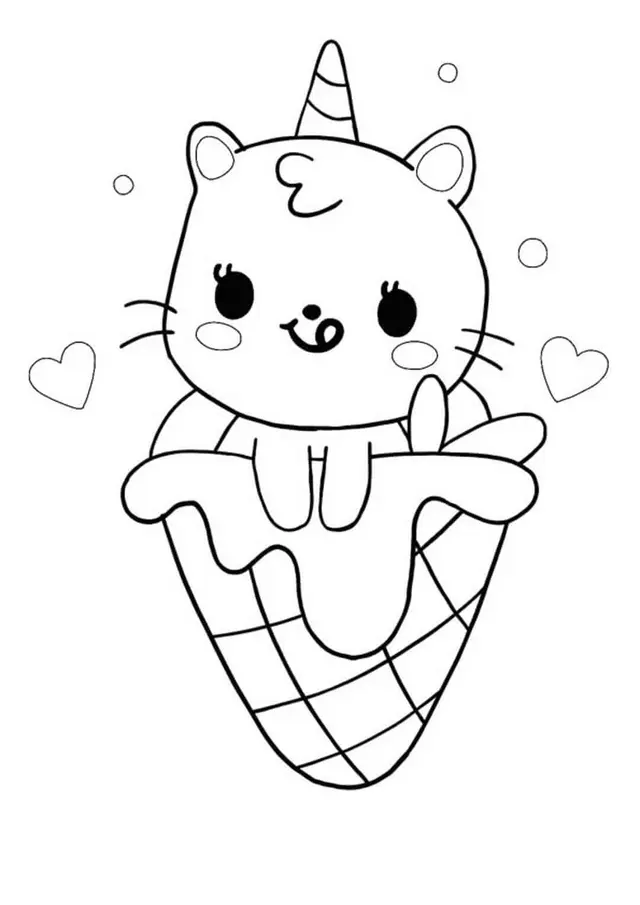 Coloriage Chat Licorne Sur Un Cornet De Glace - Chat licorne à imprimer