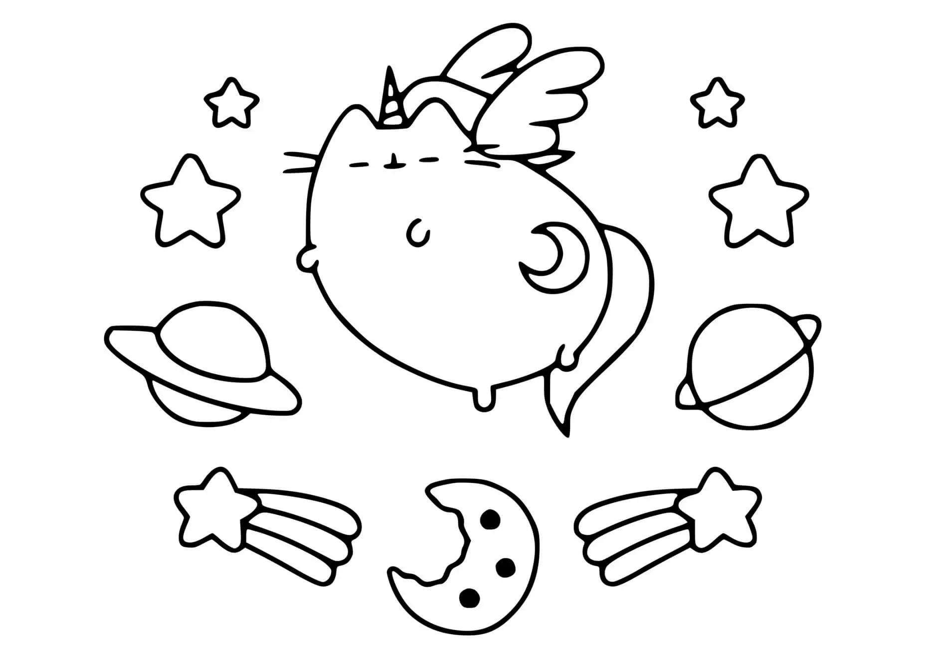 Coloriage Chat Licorne Vit Dans Un Univers - Chat licorne à imprimer
