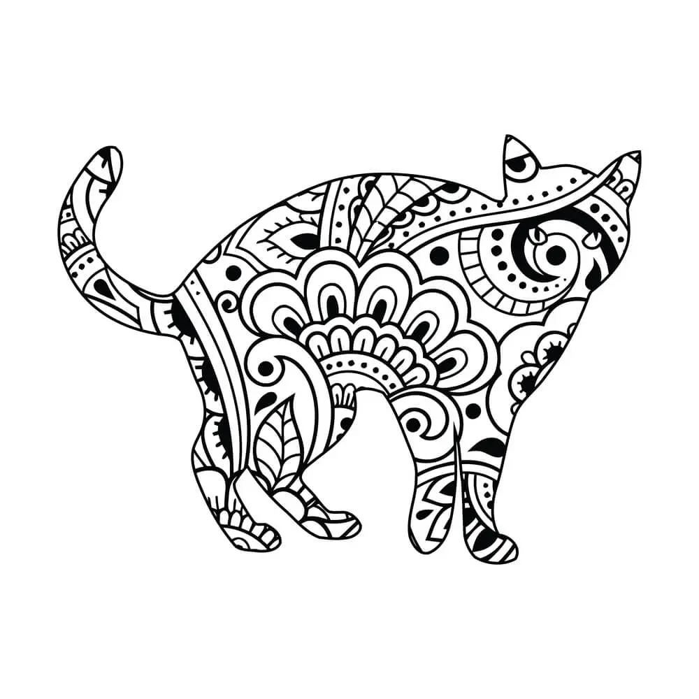 Coloriage Minou Mandala Circulaire aux Formes Harmonieuses - Chat mandala à imprimer