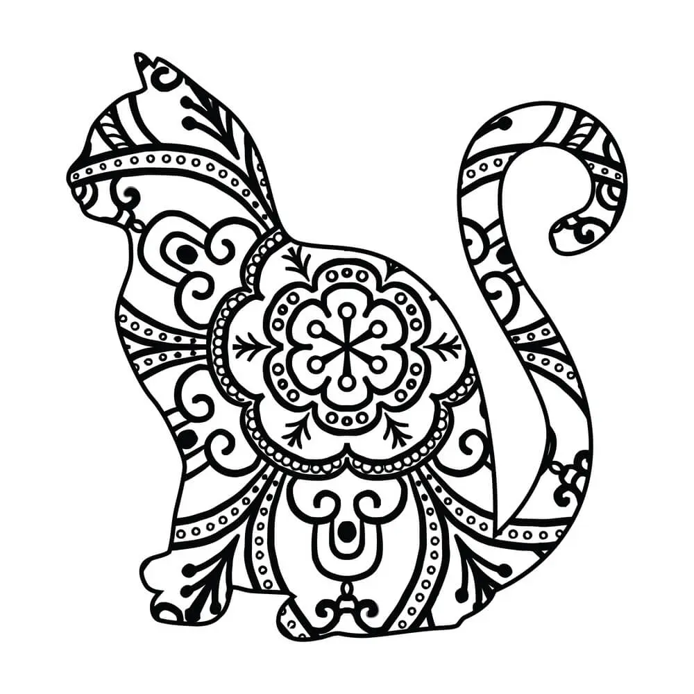 Coloriage Minou Mandala Ornemental Méditation - Chat mandala à imprimer