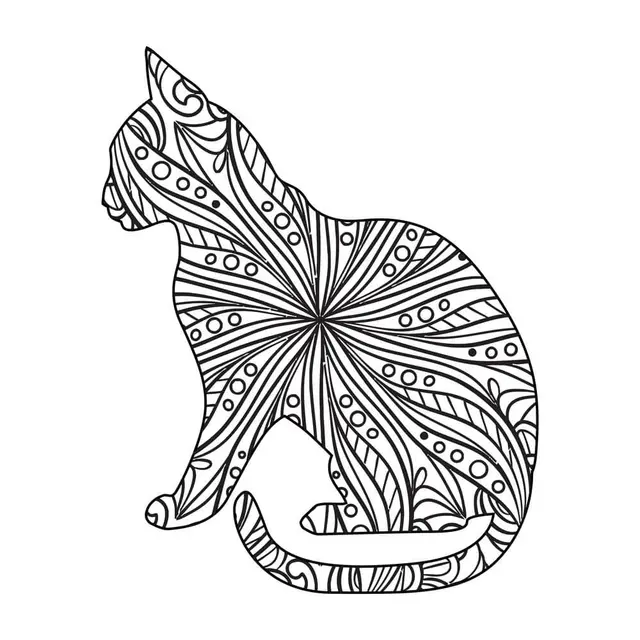 Ausmalbild Geometrisches Katzen-Mandala für Erwachsene zum Ausdrucken