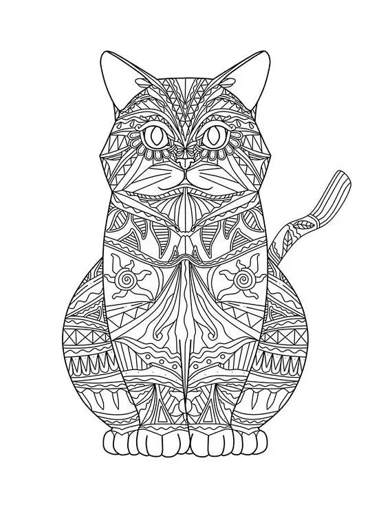 Coloriage Chat Mandala Detaille Adulte - Adulte animaux à imprimer