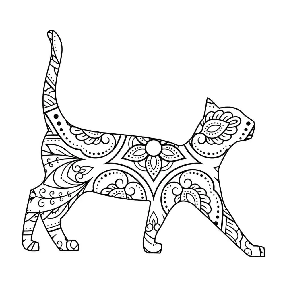 Coloriage Félin mandala aux motifs élégants - Chat mandala à imprimer