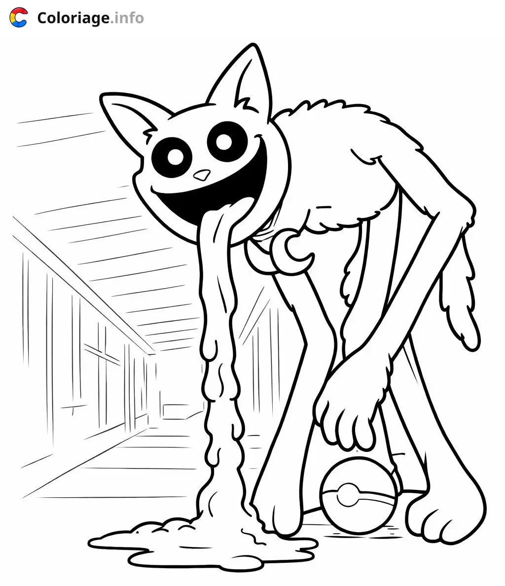 Coloriage Chat souriant avec long corps Poppy Playtime 3 - Poppy playtime à imprimer