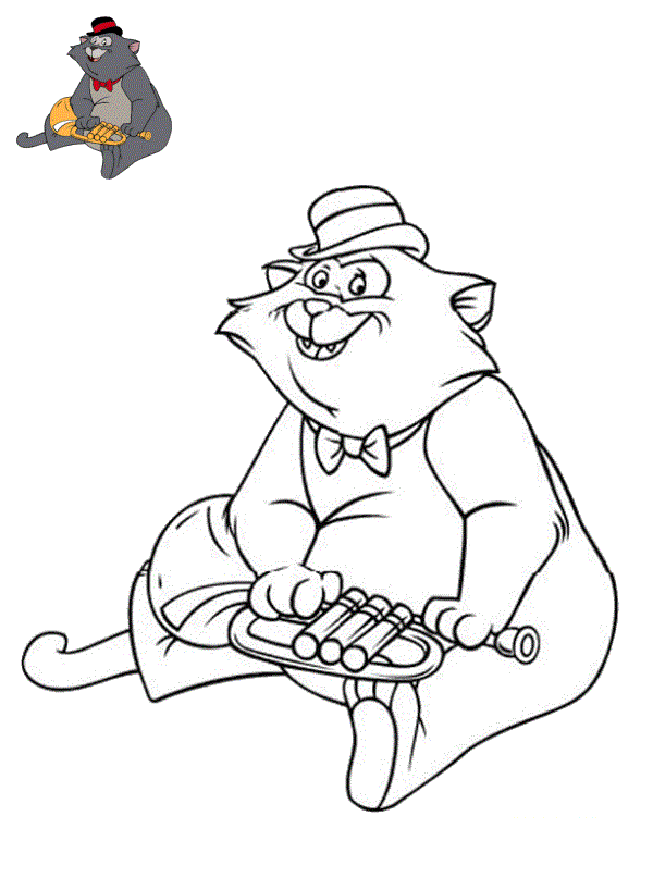 Coloriage Chat Trompettiste Scat Cat - Aristochats à imprimer