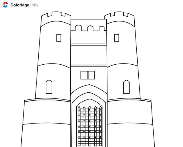 Coloriage Château avec pont-levis - Château fort à imprimer