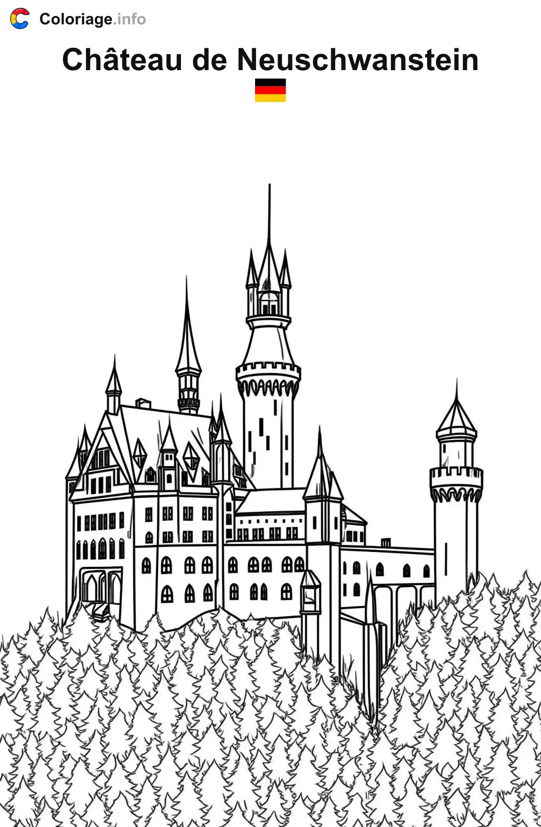 Coloriage Château de Neuschwanstein Allemagne - Monuments à imprimer