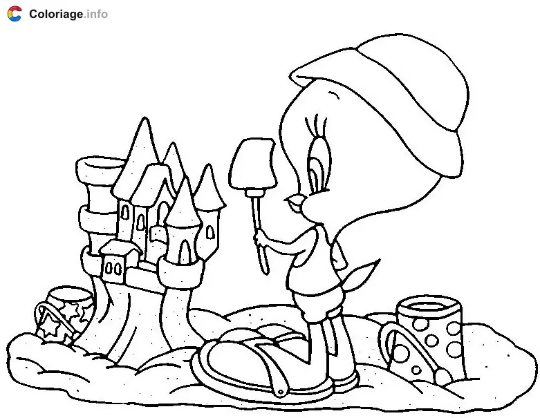 Tweety's Sandcastle coloring page to print