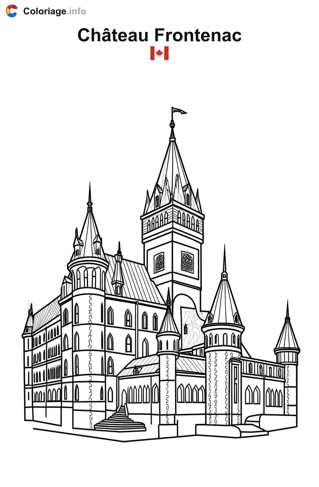 Coloriage Château Frontenac Canada - Monuments à imprimer